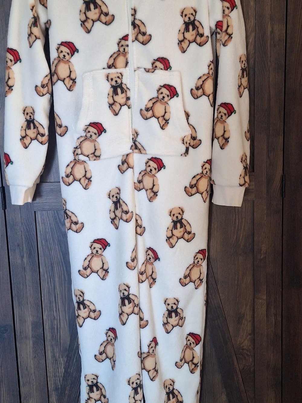 Forever 21 White Teddy Bear Fleece Pajama Set with Red Hats